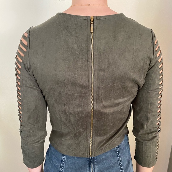 JCL faux suede olive green crop top - Picture 3 of 3